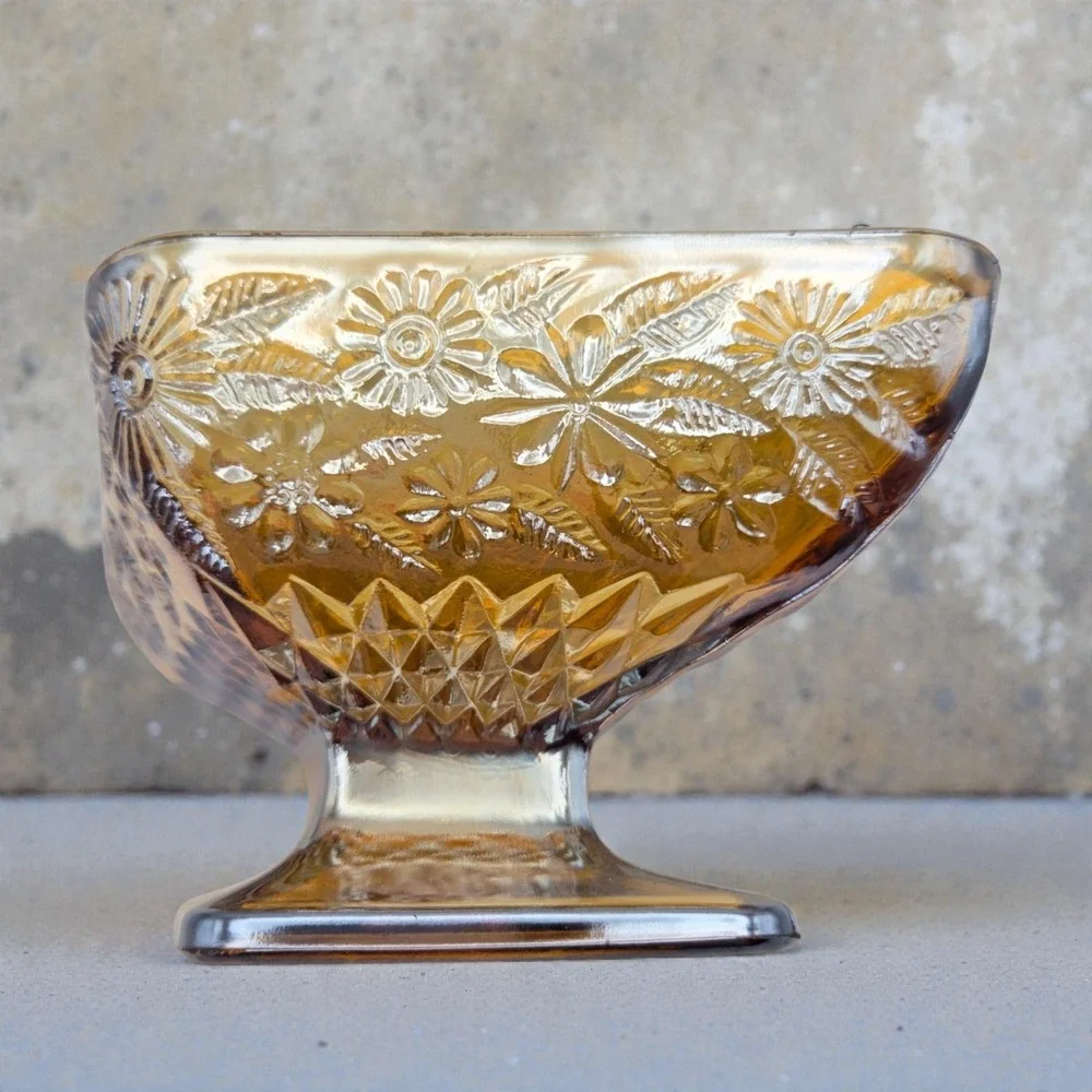 Set Of 3 Marigold Amber Carnival Glass Diamond Shaped Candy‎ Dishes